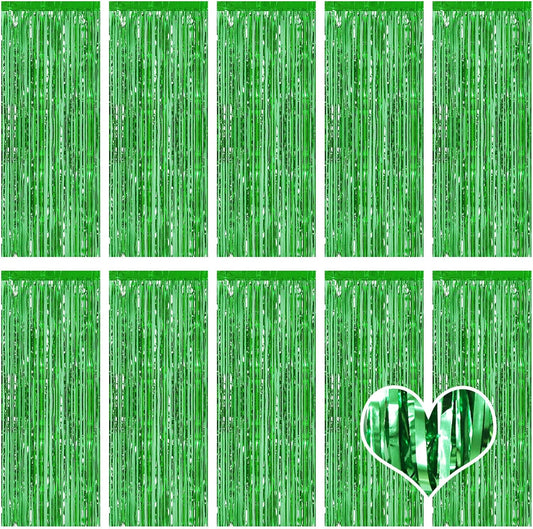 10 Pack Green Backdrop Curtain 3.2ft x 8.2ft Metallic Tinsel Foil Fringe Curtains Photo Booth Background for Birthday Party Decoration Baby Shower Engagement Wedding Christmas Decoration (Green)