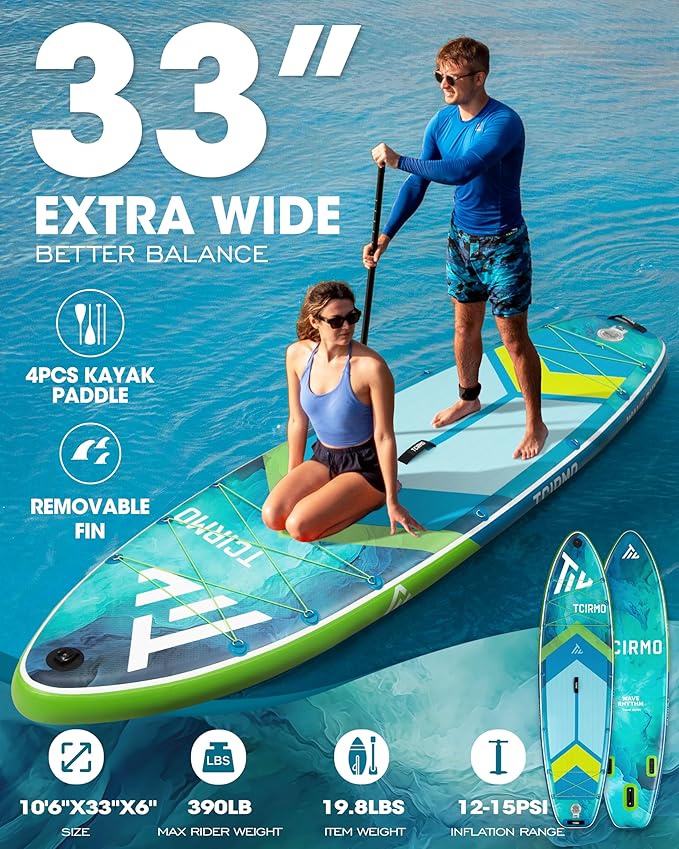 Inflatable Stand Up Paddle Board for Adults with Seam Welded Technology, 10'6''x33''x6'', Durable SUP with Dual-Blade Paddle and Complete Accessories, 390 lbs Capacity, Beginner-Friendly