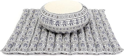 Leewadee Meditation Cushion Set – 1 Round Zafu Meditation Pillow and 1 Square Roll-Up Zabuton Meditation Mat, Pillows Bundle Filled with Kapok