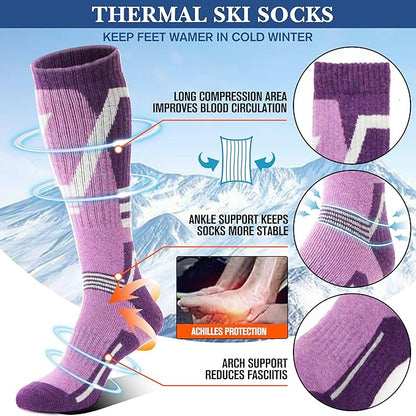 3 Pairs Merino Wool Ski Socks Thermal Warm Winter Thick Knee High Snowboarding Skiing Socks for Women Men