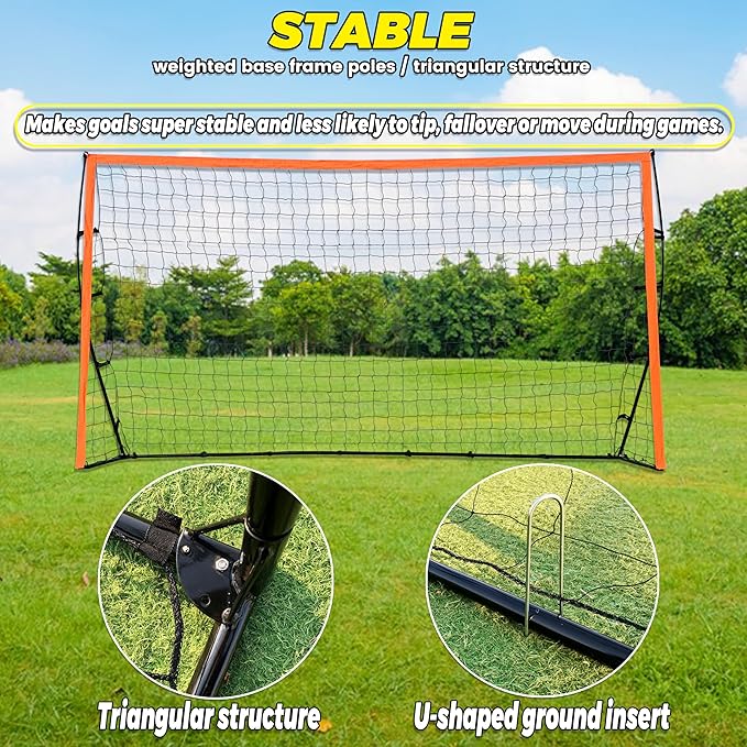 12 Ft Portable Soccer Goal Stable Soccer Net –2 Minute