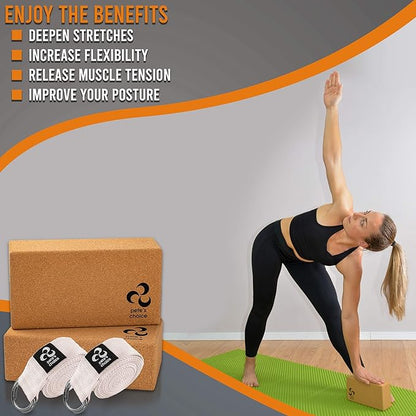 2-PACK or 5-PACK Yoga Exercise Adjustable Straps 8Ft | BONUS eBook | with Durable D-Ring For Pilates & Gym Workouts | Hold Poses, Stretch, Improve Flexibility & Maintain Balance