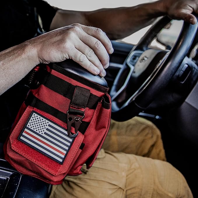 Iron Infidel Battle Bottle - Half Gallon Insulated Water Bottle with Paracord Handle, Large 64 oz Stainless Steel Water Jug with Rugged, Removable Sleeve for Keys, Wallet & Phone (Red Line 2 Liter)