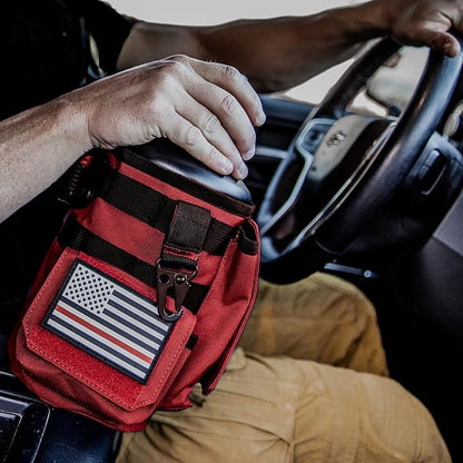 Iron Infidel Battle Bottle - Half Gallon Insulated Water Bottle with Paracord Handle, Large 64 oz Stainless Steel Water Jug with Rugged, Removable Sleeve for Keys, Wallet & Phone (Red Line 2 Liter)