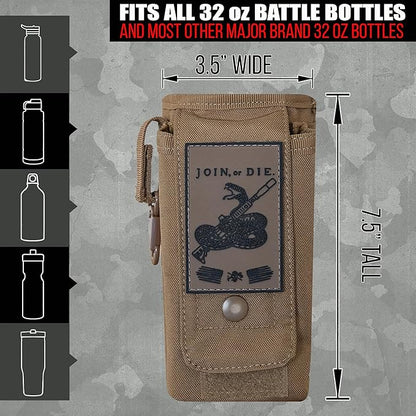 Iron InfideI Battle Bottle Sleeve - 64 oz and 32 oz Water Bottle Sleeve Only for Half Gallon 1L Steel Water Bottle | Rugged Cover with Molle for Versatile Design with Storage for Phone, Wallet & Keys