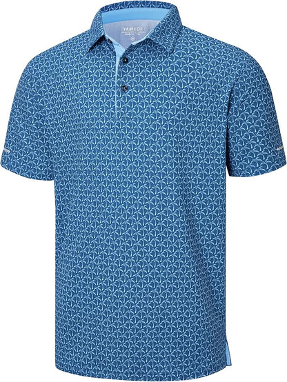 Golf Shirts for Men - Moisture Wicking Short Sleeve Performance Sport Casual Striped Collared Mens Polo Shirt