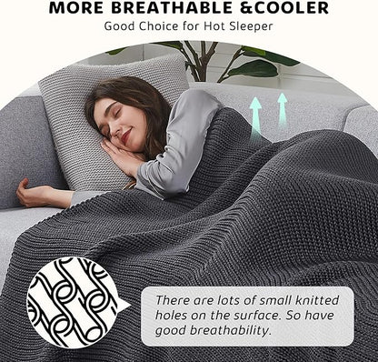 L'AGRATY Knitted Weighted Blanket - 60"x80" 15lbs Cooling Chunky Knit Heavy Blanket for Adults Braided Crochet Throw Thick Cable Yarn Knit Decorative No Beads Evenly Weighted Machine Washable