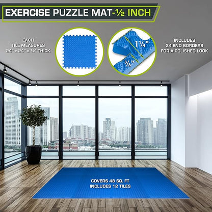 ProsourceFit Puzzle Exercise Mat ½ in 24 in 24 in 144 Sq 36 Tiles