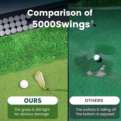 Golf Hitting Mat with Ball Tray 5x4ft - 6x4ft Dual-Turf Practice Mat for Indoor & Outdoor Use Golf Training Mat with Rubber Tee Holes, Suitable for Swing Driving & Chipping