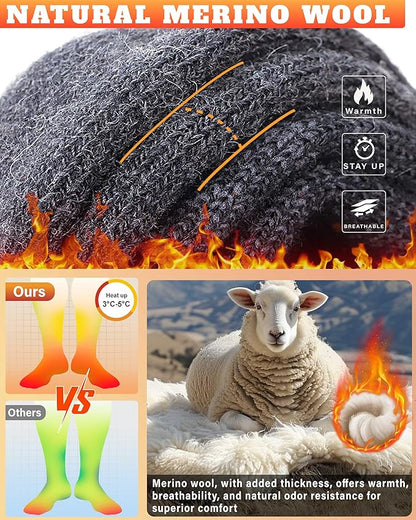 Hylaea Merino Wool Ski Socks, Cold Weather Socks for Snowboarding, Snow, Winter, Thermal Knee-high Warm Socks, Hunting