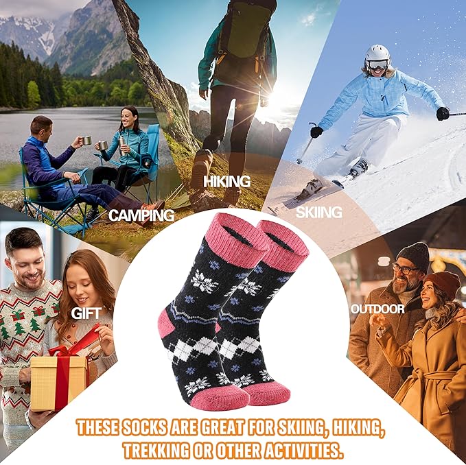 3 Pairs Warm Thermal Socks for Women & Men Winter Ski Thick Boot Insulated Socks for Cold Weather