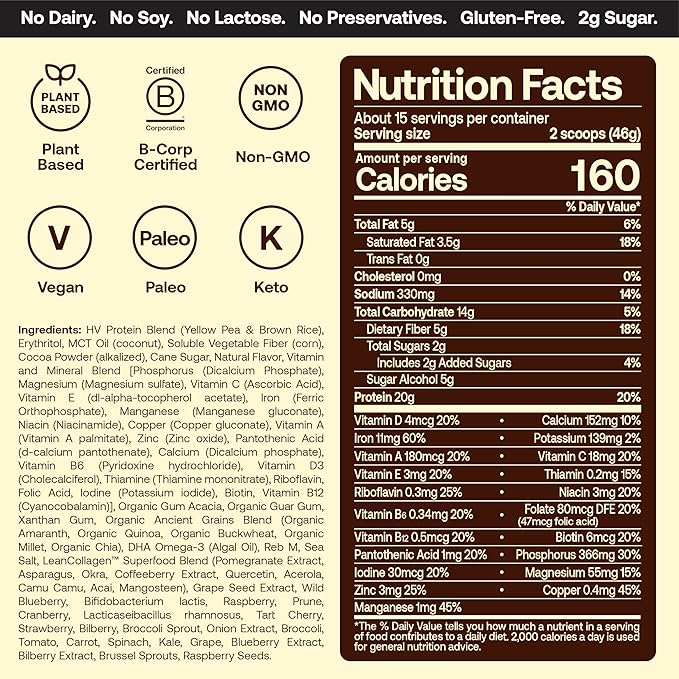 Happy Viking Cookies and Cream Plant Protein Powder, Created by Venus Williams, 20G Protein, Low Carb, Keto, Vegan, Gluten-Free, Non-GMO, Superfoods, Complete Meal Replacement, 1 Canister