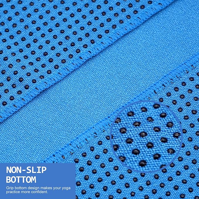 Eunzel Yoga Towel,Hot Yoga Mat Towel with Grip Dots Sweat Absorbent Non-Slip for Hot Yoga, Pilates and Workout 24" x72", Blue
