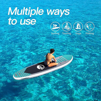 Inflatable Stand Up Paddle Board with SUP Accessories & Backpack. Paddle Boards for Adults. Non-Slip Deck, Wide Stance, Bottom Fin, Double Action Pump.