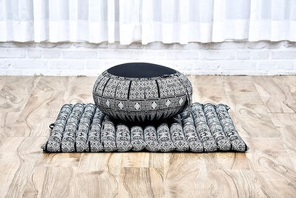 Leewadee Meditation Cushion Set – 1 Round Zafu Meditation Pillow and 1 Square Roll-Up Zabuton Meditation Mat, Pillows Bundle Filled with Kapok