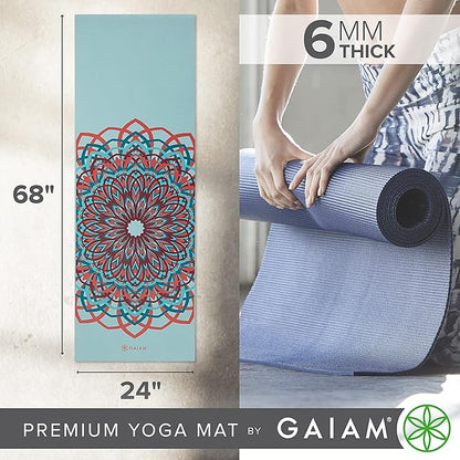 Gaiam Yoga Mat - Premium 6mm Print Extra Thick Non Slip Exercise & Fitness Mat for All Types of Yoga, Pilates & Floor Workouts (68"L x 24"W x 6mm Thick)