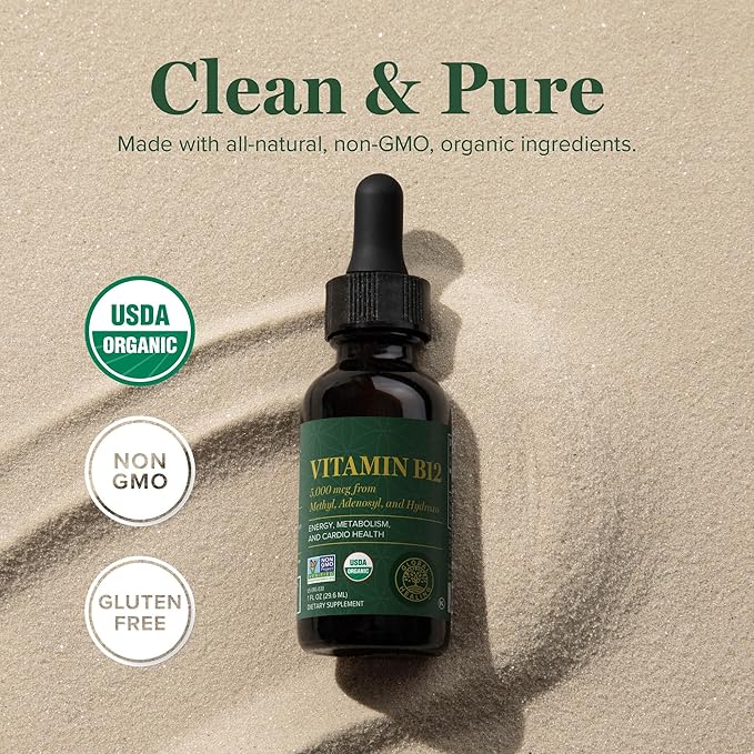 Global Healing Center - Vitamin B12 Sublingual 5000 MCG Organic Liquid Supplement, Methylcobalamin, Adenosylcobalamin, Hydroxo Long-Lasting Energy and Healthy Metabolism - Vegan B12 Vitamins (1 Oz)