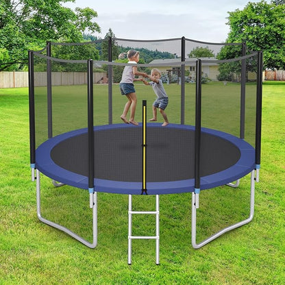 GYMAX Trampoline, 8FT 10FT 12FT 14FT 15FT 16FT Recreational Trampolines w/Safety Enclosure Net & Ladder - ASTM Certificated, Outdoor Trampoline for Kids and Adults