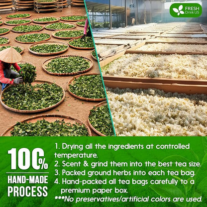 FreshDrinkUS, Premium 20 Tea Bags of Jasmine Green Tea, 100% Natural. Exquisite Flavor, Handpicked Leaves, Perfect for Tea Lovers. No Sugar, No Gluten, Vegan.