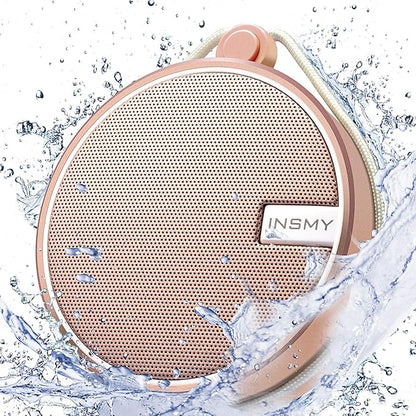 INSMY C12 IPX7 Waterproof Shower Bluetooth Speaker, Portable Small Speaker, Speakers Bluetooth Wireless Loud Clear Sound Support TF Card Suction Cup for Outdoor Kayak Canoe Beach Gift (Cashmere Pink)