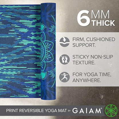 Gaiam Yoga Mat - Premium 6mm Print Reversible Extra Thick Non Slip Exercise & Fitness Mat for All Types of Yoga, Pilates & Floor Workouts (68" x 24" x 6mm Thick)
