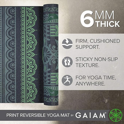 Gaiam Yoga Mat - Premium 6mm Print Reversible Extra Thick Non Slip Exercise & Fitness Mat for All Types of Yoga, Pilates & Floor Workouts (68" x 24" x 6mm Thick)