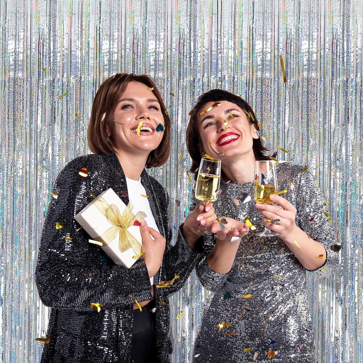 10 Pack Silver Tinsel Foil Fringe Curtains Party Decorations Streamers for Christmas Birthday Bachelorette Party Wedding Baby Shower Decor