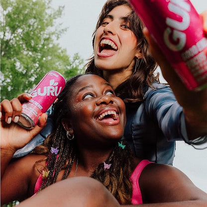 GURU Fruit Punch Organic Energy Drinks, Clean Energy Drink with Plant Based Natural Caffeine from Green Tea + Focus with L Theanine, Gluten Free and Vegan, 140MG Caffeine, 12oz (Pack of 12)