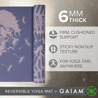 Gaiam Yoga Mat - Premium 6mm Print Reversible Extra Thick Non Slip Exercise & Fitness Mat for All Types of Yoga, Pilates & Floor Workouts (68" x 24" x 6mm Thick)
