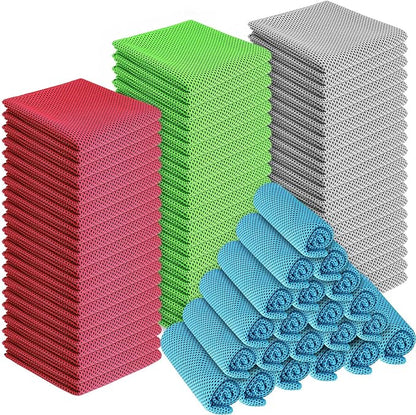 Shellwei 80 Pcs Cooling Towel Bulk 40 x 12 Inch Double Layer Microfiber Chilly Cold Towel for Neck Gym Yoga Running Workout Sports(Rose Red, Light Blue, Green, White)
