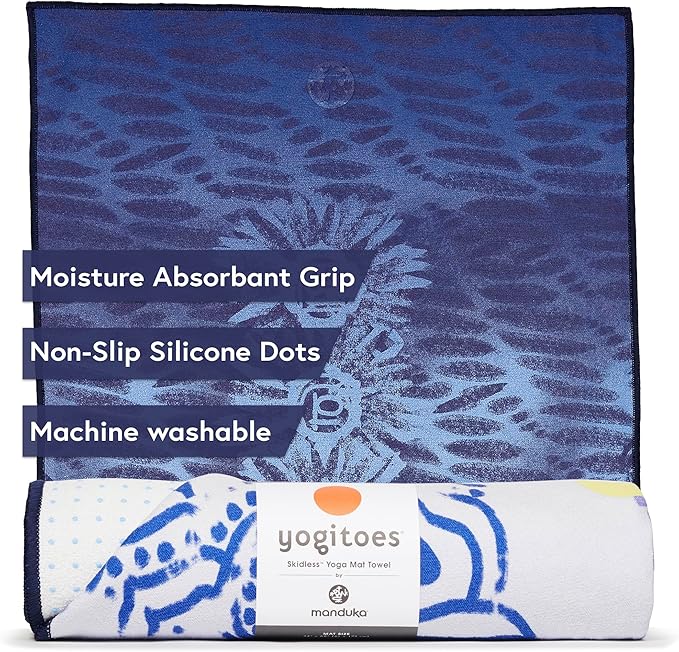Manduka Yogitoes Yoga Towel – Rubber Grip Dots Non-Slip Bottom, Quick Dry Fitness Towel for Hot Yoga, Pilates, Exercise