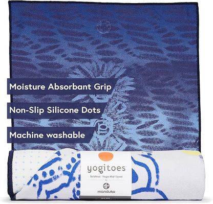 Manduka Yogitoes Yoga Towel – Rubber Grip Dots Non-Slip Bottom, Quick Dry Fitness Towel for Hot Yoga, Pilates, Exercise