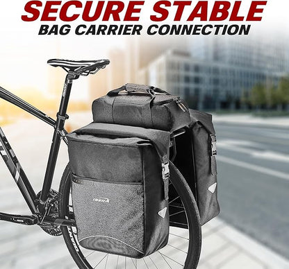 Ibera Bike Bag MIK Panniers 52.7L for Ebikes - Clip-On bike Bags For Bicycles with Built-in Battery Holder & Rain Cover - Water-Resistant Bike Rack Bag with Reflective Trim - ONLY FOR MIK RACKS