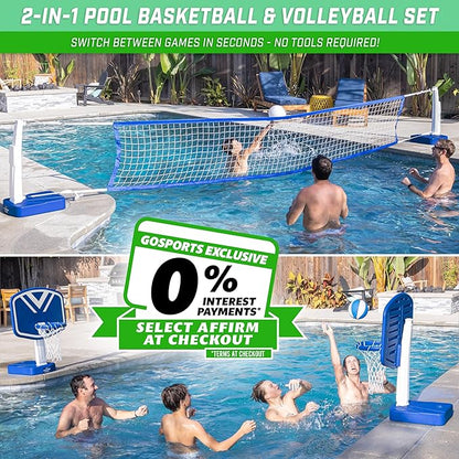 GoSports Splash Hoop 2-in-1 Full Court Pool Basketball & Volleyball Game Set