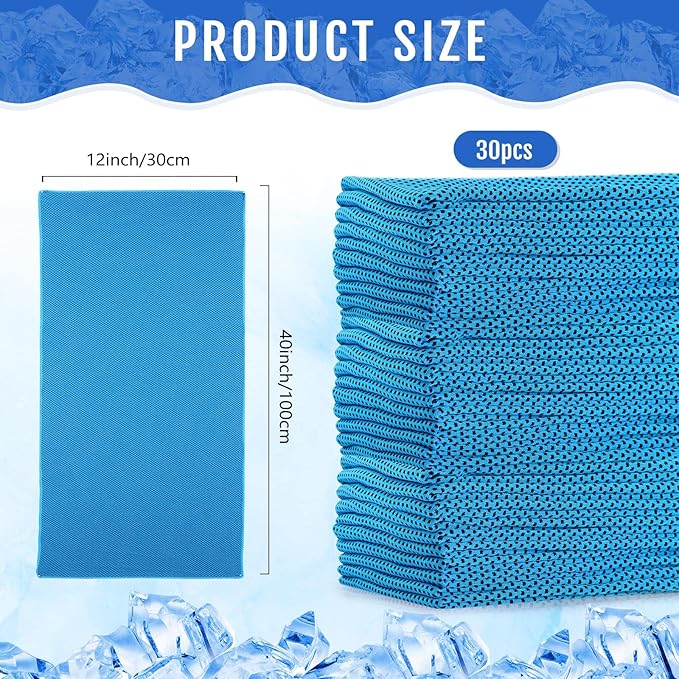 Hosuly 30 Pack Cooling Towels, 40"x12" Ice Breathable Soft Chilly Sweat Rag Microfiber Workout Rags for Gym Cooling Towels for Neck and Face for Yoga Golf Sport Running