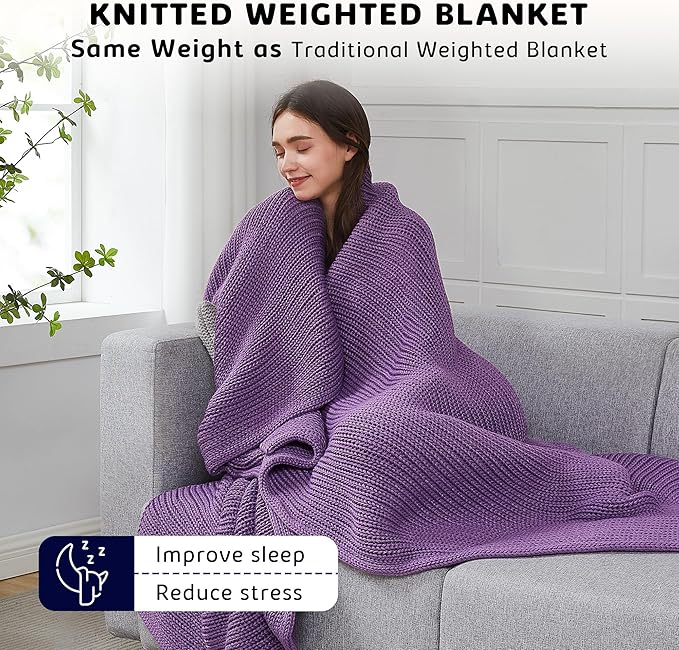 L'AGRATY Knitted Weighted Blanket - 48"x72" 15lbs Cooling Chunky Knit Heavy Blanket for Adults Braided Crochet Throw Thick Cable Yarn Knit Decorative No Beads Evenly Weighted Machine Washable