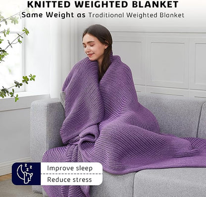 L'AGRATY Knitted Weighted Blanket - 50"x60" 10lbs Cooling Chunky Knit Heavy Blanket for Adults Braided Crochet Throw Thick Cable Yarn Knit Decorative No Beads Evenly Weighted Machine Washable