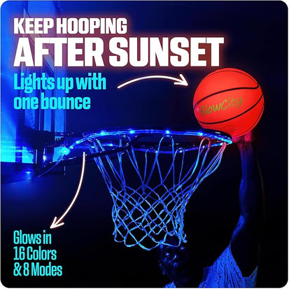 GlowCity Glow in The Dark Basketball for Teen Boy - Glowing Red Basket Ball, Light Up LED Toy for Night Ball Games - Sports Stuff & Gadgets for Kids Age 8 Years Old and Up. Great Gift for Boys & Girls