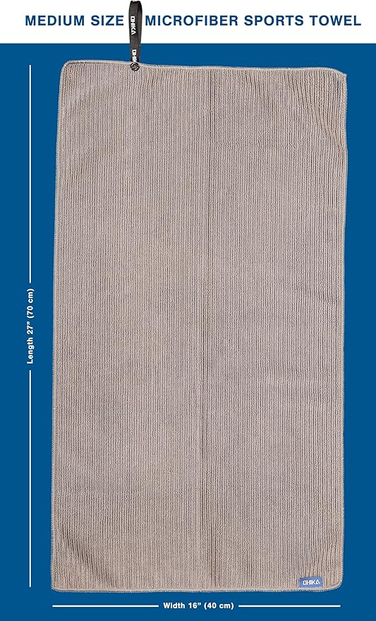 Microfiber Gym Towels with Snap Strap Closure, Ribbed Pattern Sports Towels for Yoga, Home and Outdoor Activities, 27” x 16”, 6 Pack, Black/Grey/Light Blue