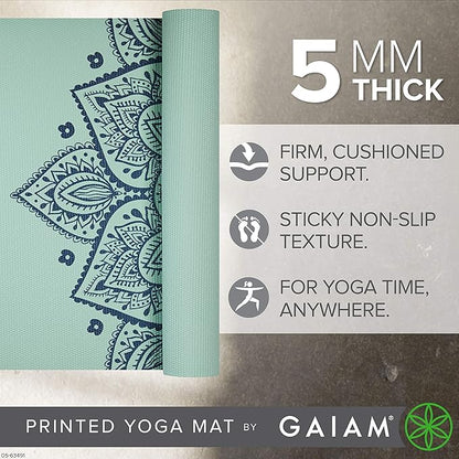 Gaiam Yoga Mat - Premium 5mm Print Thick Non Slip Exercise & Fitness Mat for All Types of Yoga, Pilates & Floor Workouts (68" x 24" x 5mm)