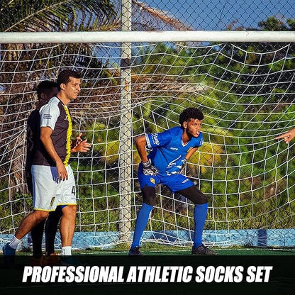 2 Set Grip Soccer Socks with Shin Guard Sleeves Non Slip Soccer Leg Sleeve Socks for Men Women