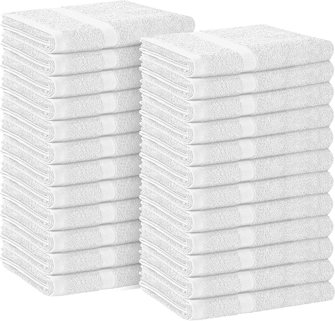 Avalon Salon Towel - White Hand Towels Bulk Pack of 24-100% Cotton Absorbent Spa, Facial & Gym Towels for Working Out - 16x27 Inches (Not Bleach Proof)
