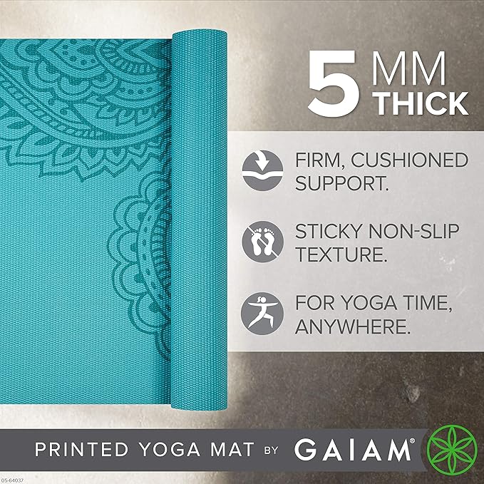 Gaiam Yoga Mat - Premium 5mm Print Thick Non Slip Exercise & Fitness Mat for All Types of Yoga, Pilates & Floor Workouts (68" x 24" x 5mm)