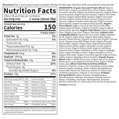 Garden of Life Meal Replacement Shakes, Raw Organic, Vanilla Chai Protein Powder with Plant Based Pea Protein, Sprouts, Greens, Probiotics, Dairy Free 28 Servings