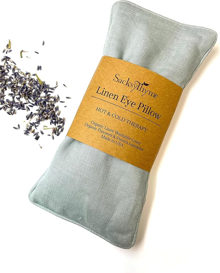 Organic Linen Eye Pillow - Lavender & Flaxseed for Relaxation, Yoga, Stress Relief - Microwavable Heating Pad & Cool Compress - Made in USA - Gifts for Meditation