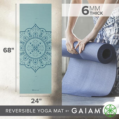 Gaiam Yoga Mat - Premium 6mm Print Reversible Extra Thick Non Slip Exercise & Fitness Mat for All Types of Yoga, Pilates & Floor Workouts (68" x 24" x 6mm Thick)