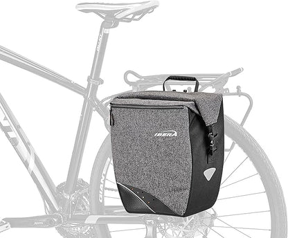 Ibera G-2 PakRak Pro Panniers Bike Bags (Pair) with Quick Release/Clip-On System - Bike Saddle Bags For Rear Rack Each with 19.8 lbs Capacity - Reflective Saddle Bag Bicycle, Fits Most Racks (Grey)