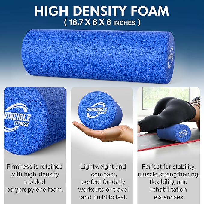 Invincible Fitness EPP Foam Roller for Deep Tissue Massage – Enhance Recovery, Relieve Pain, and Boost Mobility for a Stronger, Healthier You (Blue)