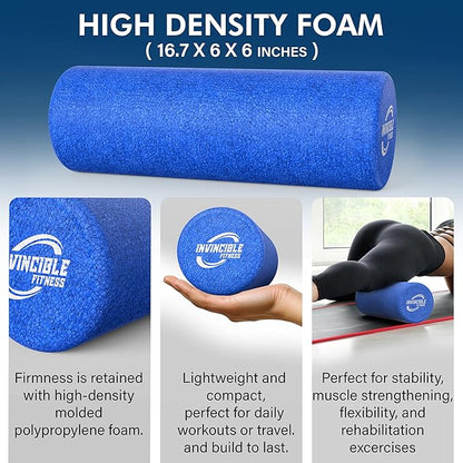 Invincible Fitness EPP Foam Roller for Deep Tissue Massage – Enhance Recovery, Relieve Pain, and Boost Mobility for a Stronger, Healthier You (Blue)