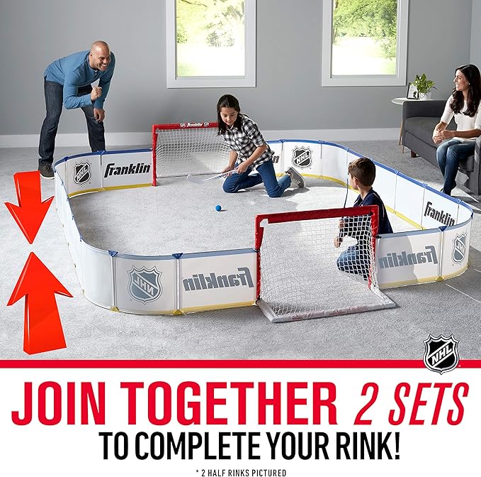 Franklin Sports Mini Hockey Rink Set - Half Rink Knee Hockey Goal, Mini Sticks, and Ball Set - Indoor Mini Hockey Rink - Official NHL Licensed White